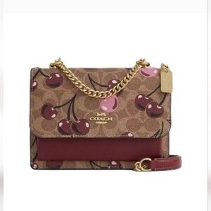 Coach Cherry Print Mini Crossbody Bag in Brown and Burgundy